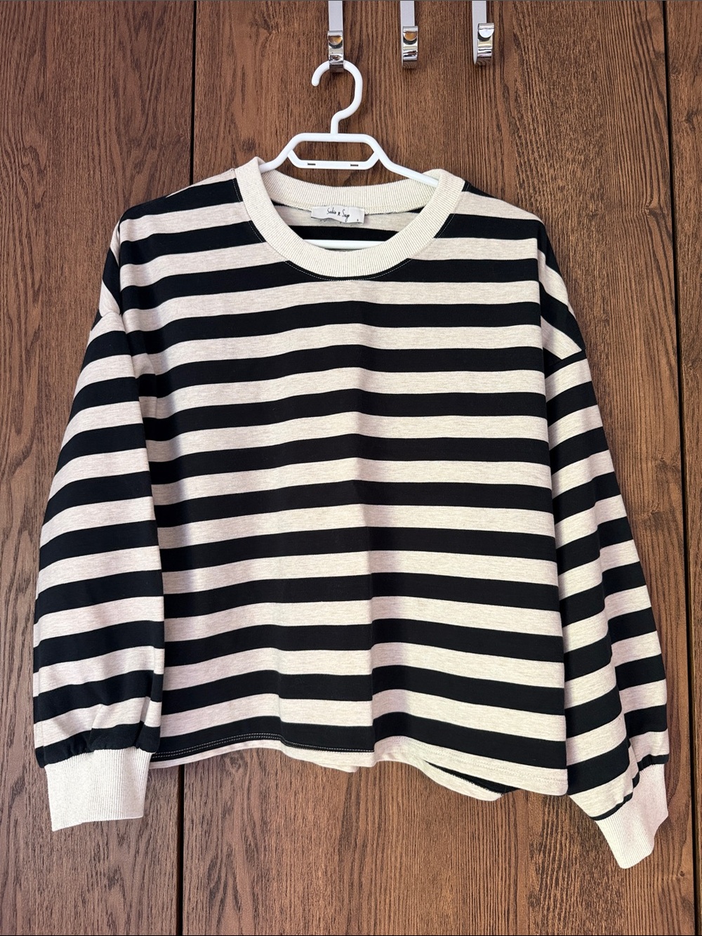Sadie & Sage Black and Cream Striped Pullover